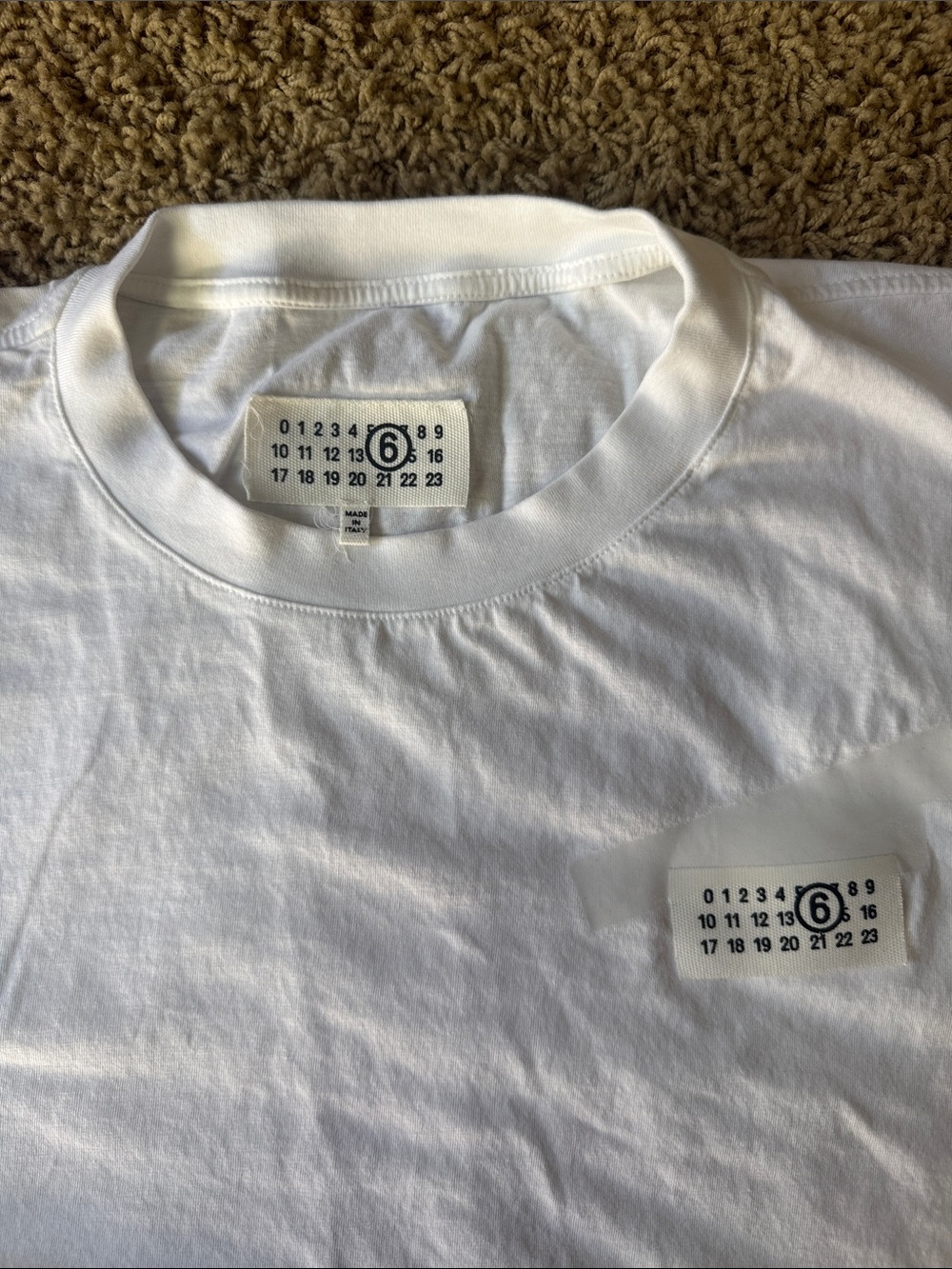 Maison Martin Margiela White Short Sleeve Cotton T-Shirt with Numeric Logo Patch